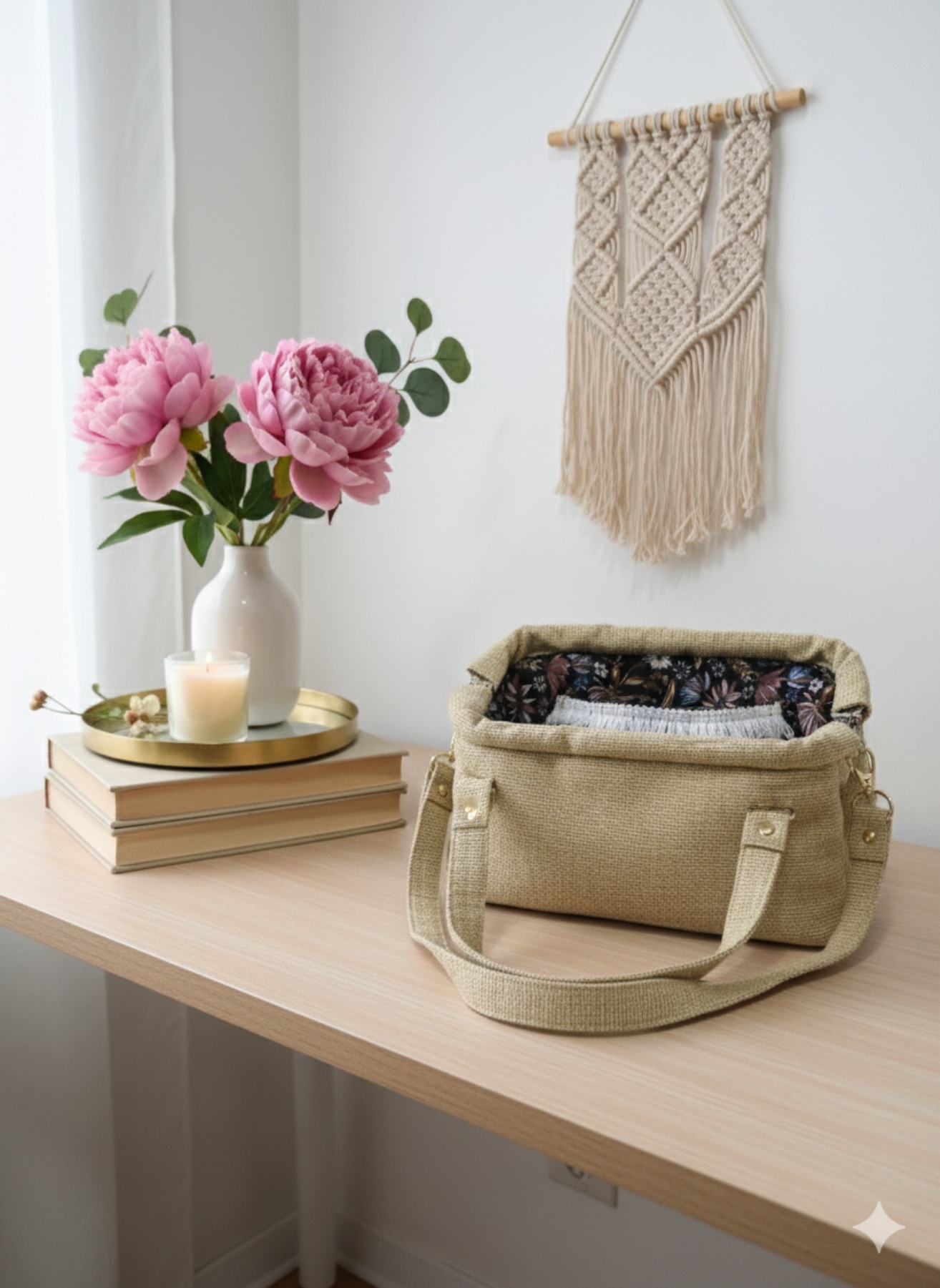 Τσάντα pouch χειροποίητη με φουντάκια