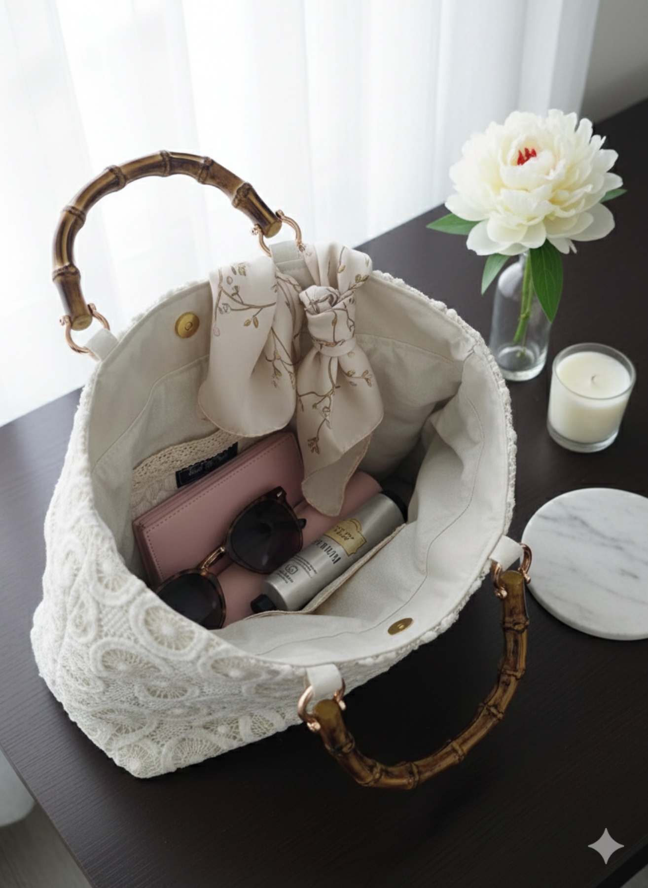 Χειροποίητη τσάντα εκρού διαστάσεις (45×29 εκ.)