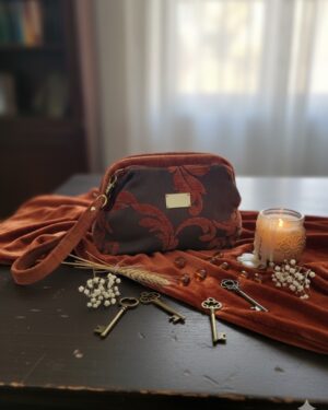 Χειροποίητη τσάντα, μοναδικό κομμάτι υφάσματος, χρώμα κεραμιδιού