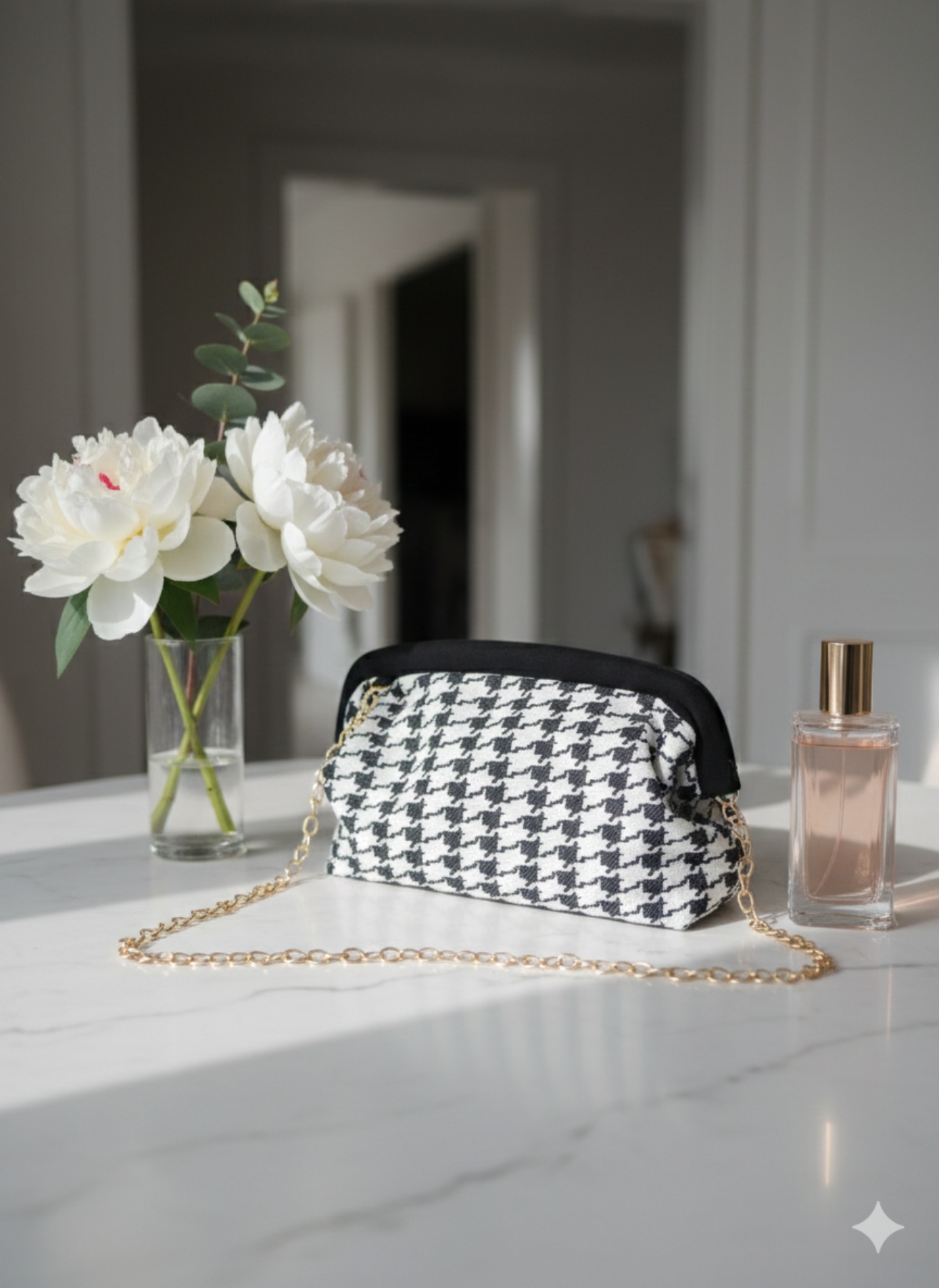 Χειροποίητη τσάντα κλείνει με μεταλλικό στόμιο.