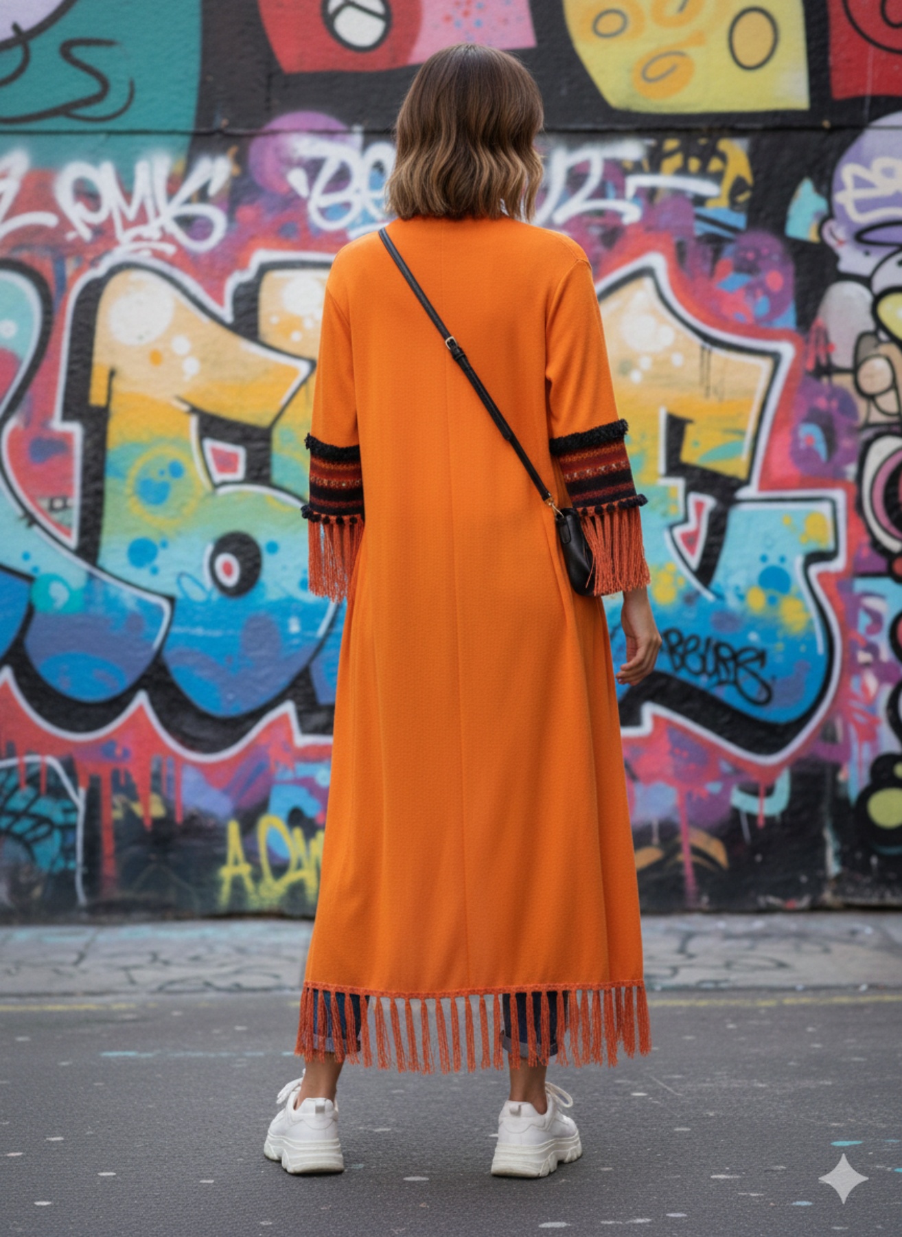 Κιμονό πορτοκάλι χρώμα με κροσι και πόν πόν μακρι